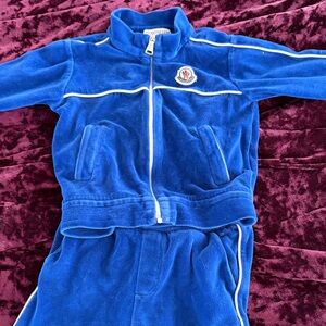 Moncler Royal Blue Velour Tracksuit with White Piping